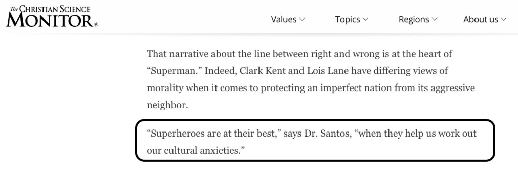 Quote from linked article on Superman